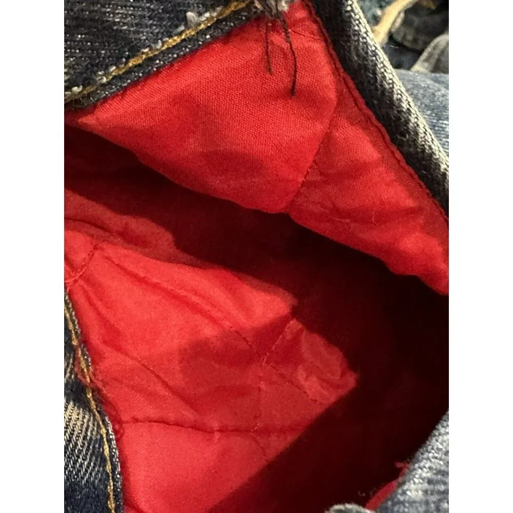 VTG Big Mac Denim Jean Jacket Sherpa Lined Collar Coat Size LG Made in USA